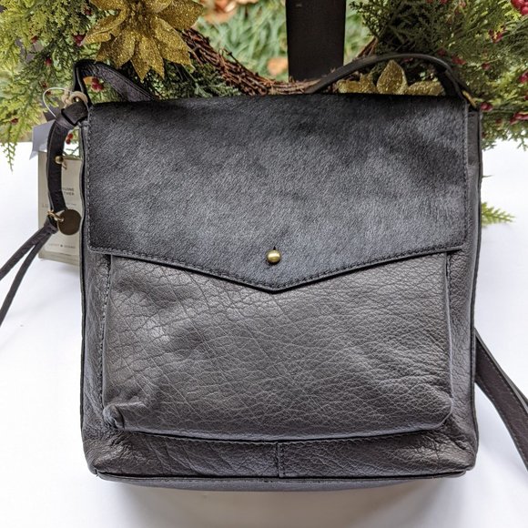 LUCKY BRAND Rela Large Crossbody Bag Black Leather Calf Hair New - Picture 5 of 12